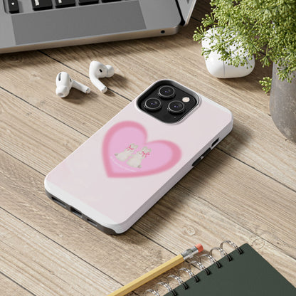 Cute Kittens Heart Tough Phone Case — Pink Cat Love Protective Cover