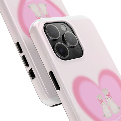 Cute Kittens Heart Tough Phone Case — Pink Cat Love Protective Cover