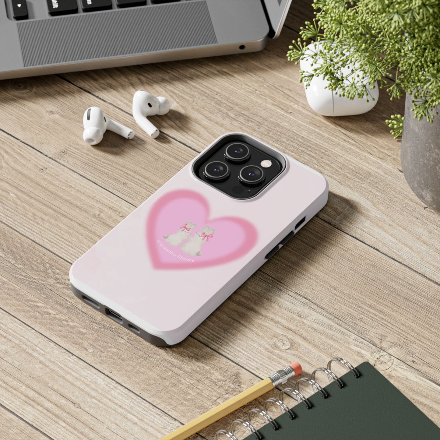 Cute Kittens Heart Tough Phone Case — Pink Cat Love Protective Cover