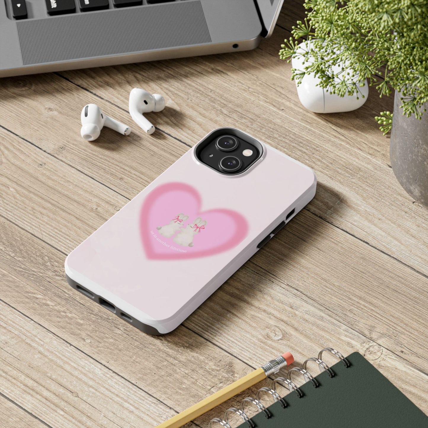 Cute Kittens Heart Tough Phone Case — Pink Cat Love Protective Cover