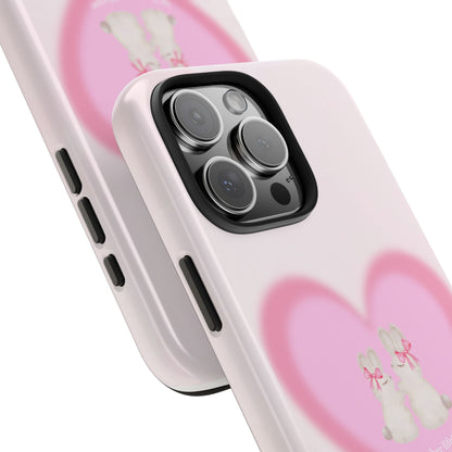 Cute Kittens Heart Tough Phone Case — Pink Cat Love Protective Cover