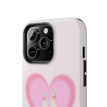 Cute Kittens Heart Tough Phone Case — Pink Cat Love Protective Cover