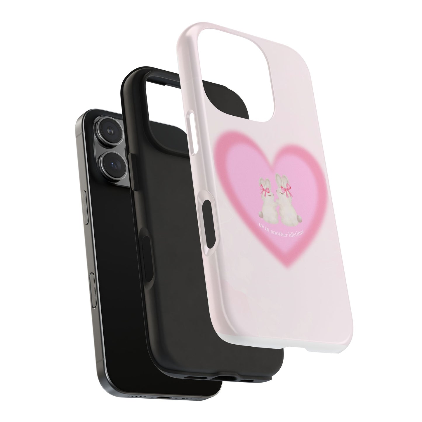 Cute Kittens Heart Tough Phone Case — Pink Cat Love Protective Cover
