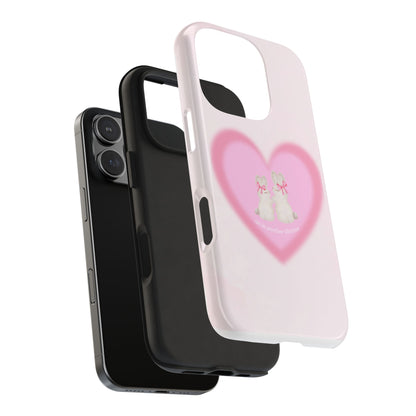 Cute Kittens Heart Tough Phone Case — Pink Cat Love Protective Cover